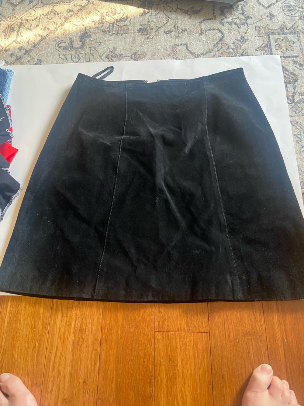 Vintage Black Suede Mini Skirt - Sleek A-Line Style by MWC